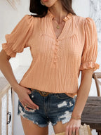 Frill Notched Short Sleeve Blouse (3)