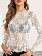 Mesh Floral Lace Long Sleeve T-shirt (4)