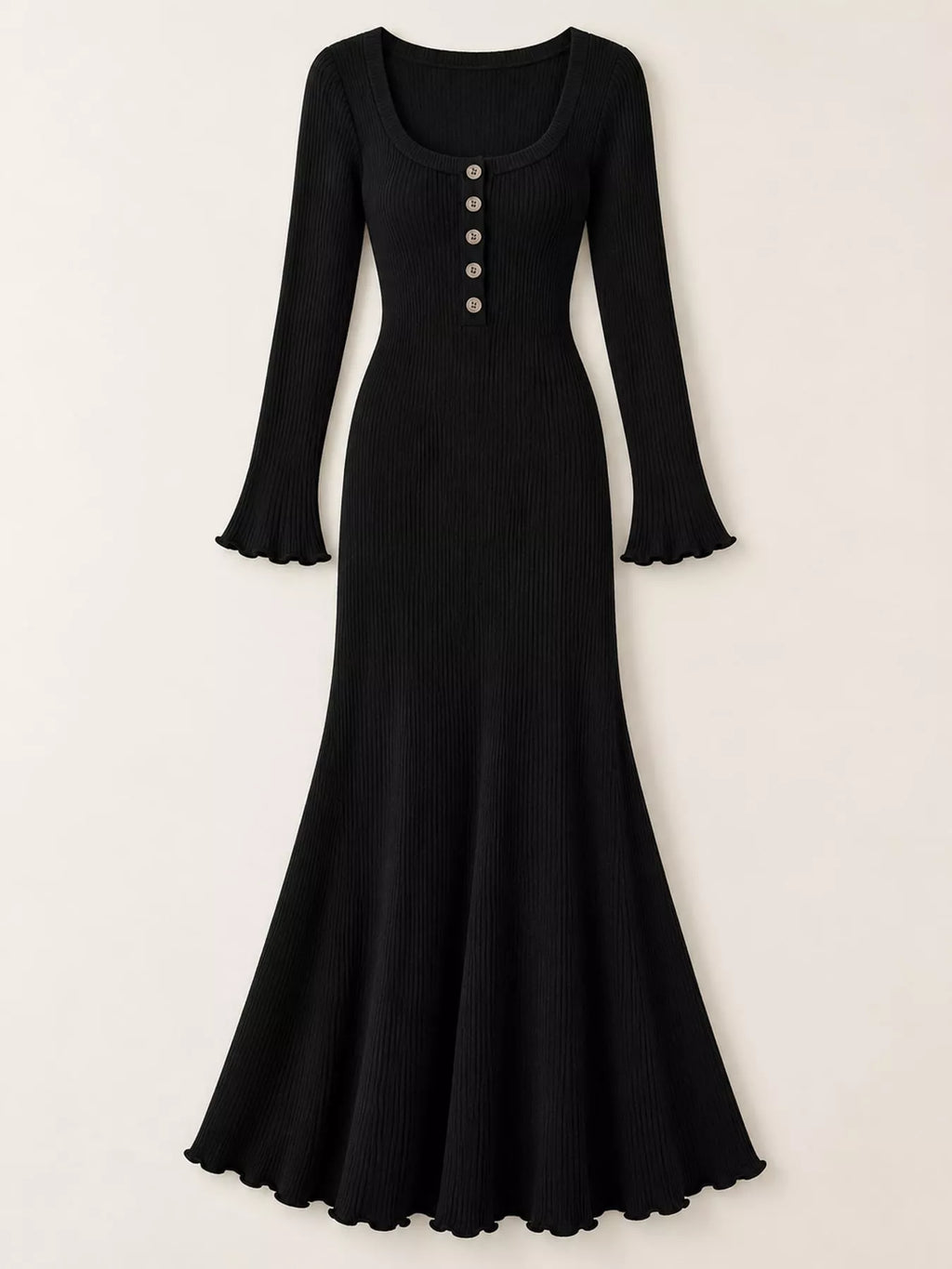 Button-front Ribbed Knit Maxi Dress (10)