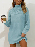 Full Size Turtleneck Fringe Detail Sweater Dress Plus