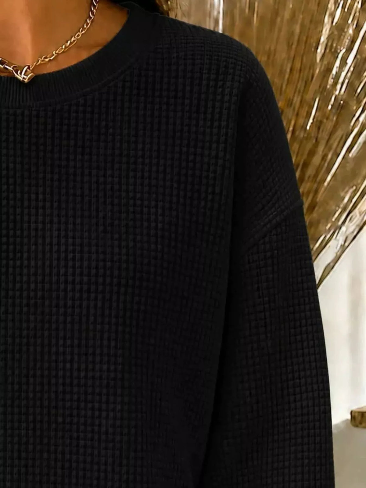 Full Size Waffle Knit Crewneck Sweatshirt Plus (16)