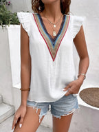Ruffled V-neck Cap Sleeve Blouse (8)