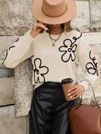 Flower Dropped Shoulder Sweater (2)