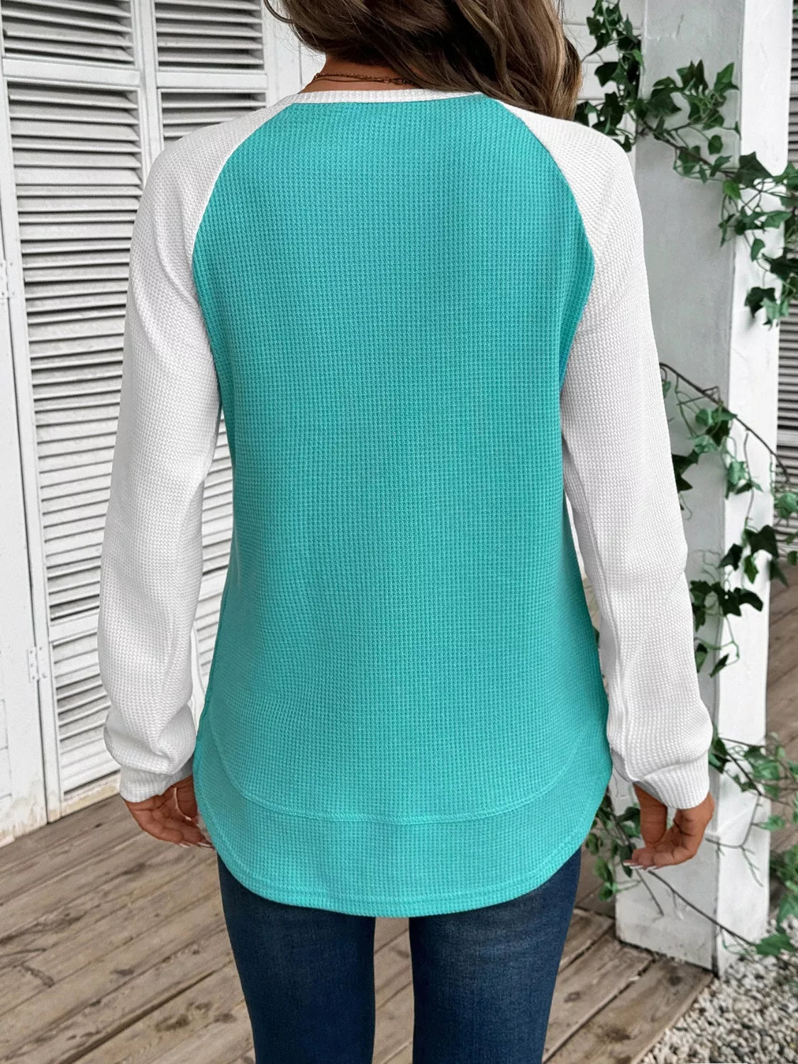 Waffle Knit Raglan Sleeve T-shirt (28)