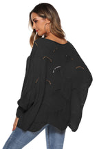 Round Neck Long Sleeve Openwork Sweater (3)