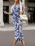 Printed Surplice Long Sleeve Wrap Dress (4)