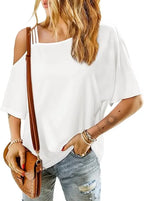 Asymmetrical Neck Half Sleeve T-shirt (10)