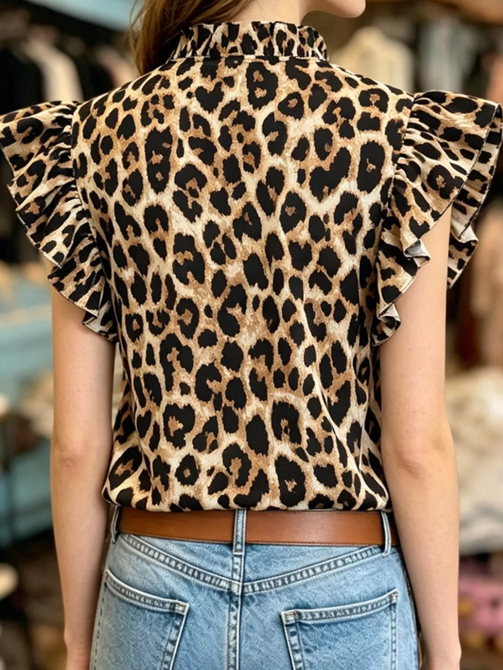 Printed Ruffle Sleeve Blouse (2)