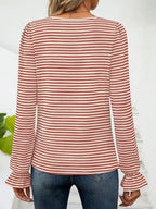 Striped Square Neck Flounce Sleeve Top (8)