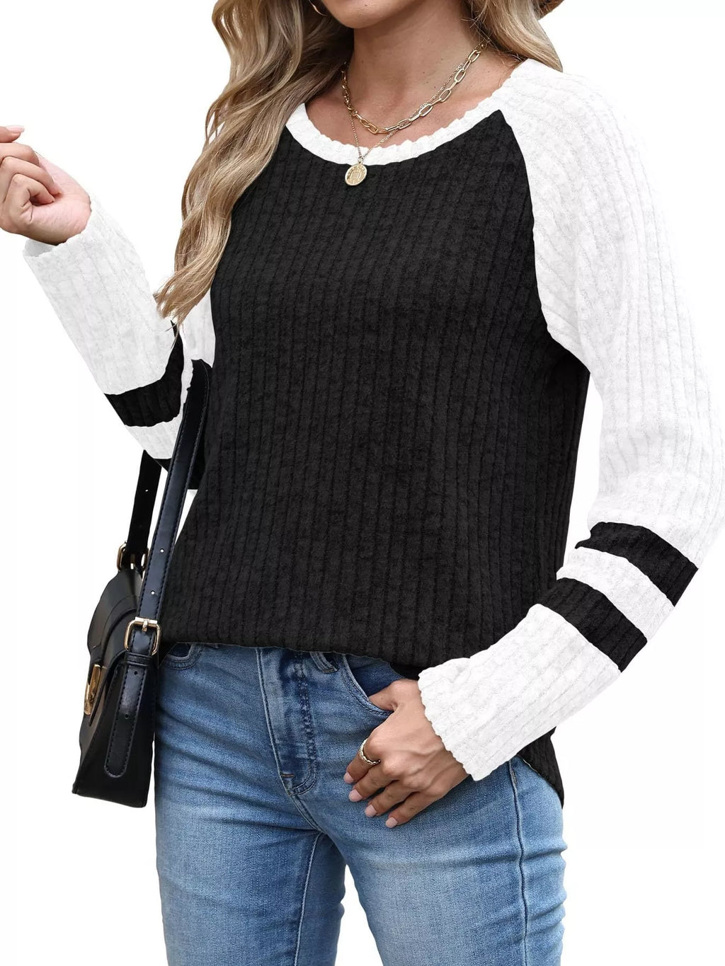 Ribbed Round Neck Raglan Sleeve Top (8)