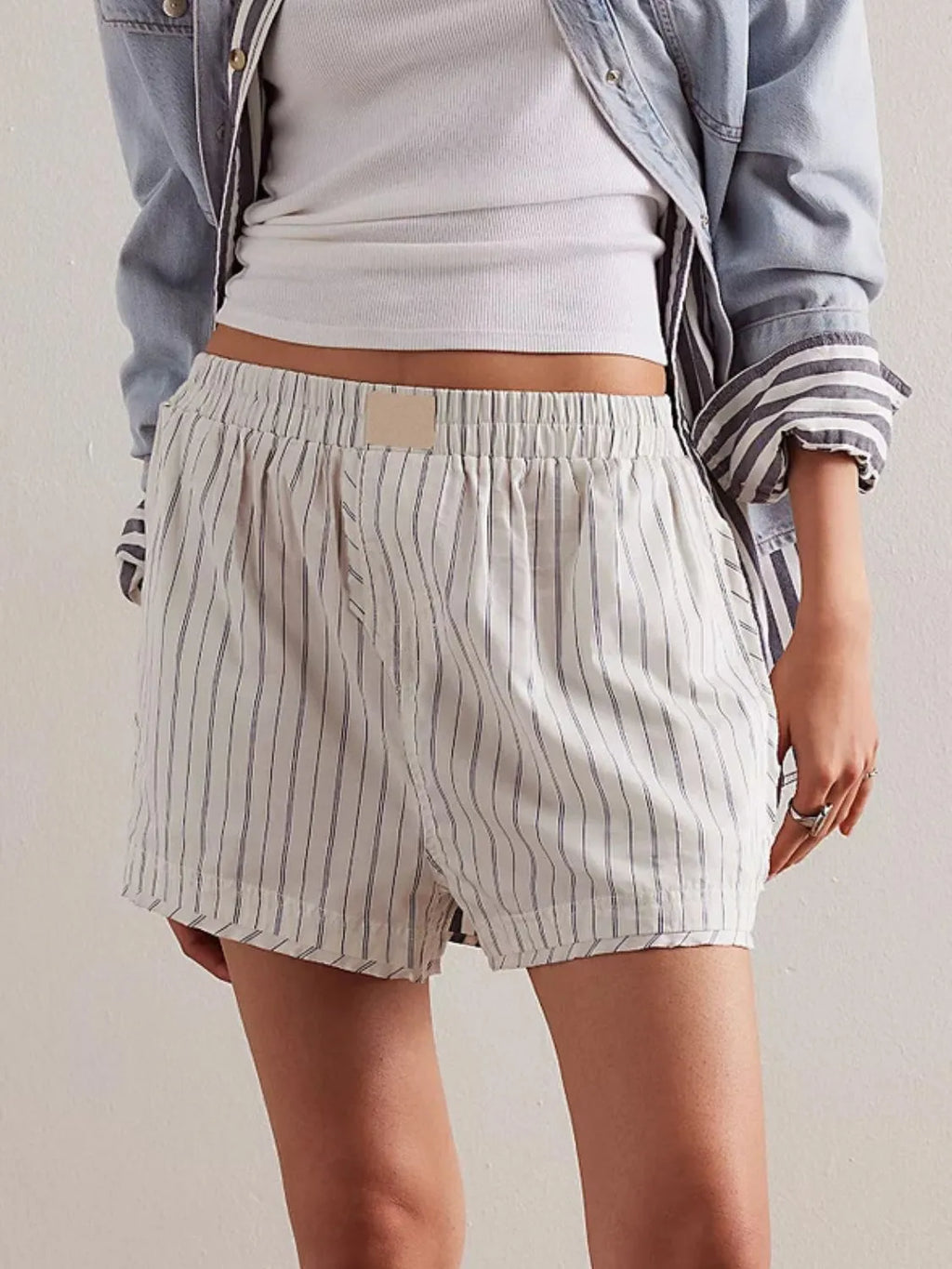 Striped Elastic Waist Shorts (4)