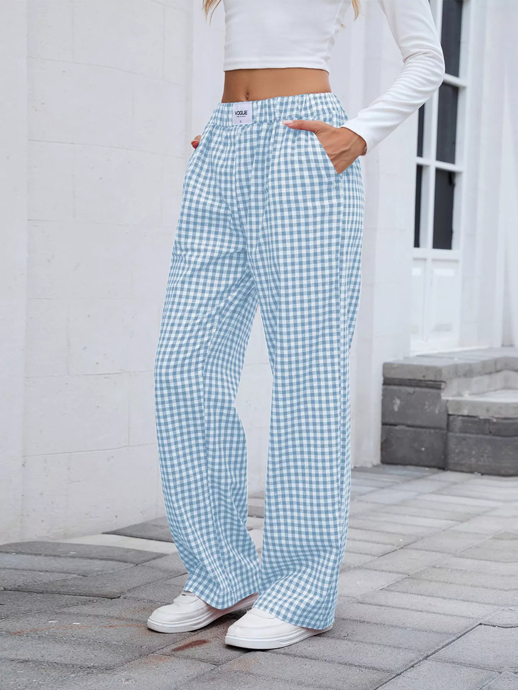 Plaid Wide Leg Casual Pants (13)