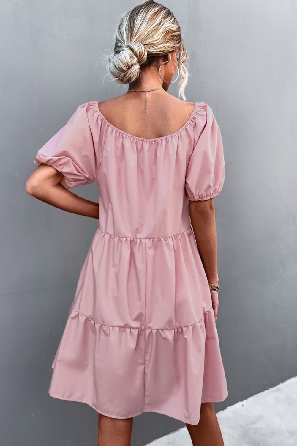 Square Neck Short Sleeve Mini Dress (2)
