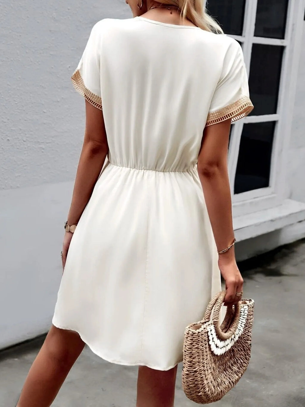 V-neck Short Sleeve Mini Dress (2)