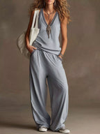 Sleeveless V-neck Tank Wide-leg Pants Set