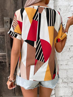 Printed V-neck Short Sleeve Blouse (2)