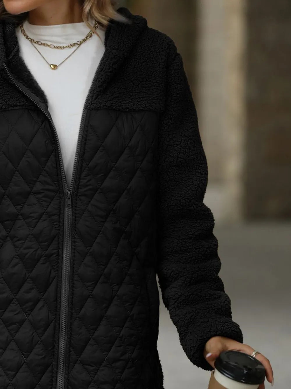 Texture Zip Up Long Sleeve Hooded Coat (11)