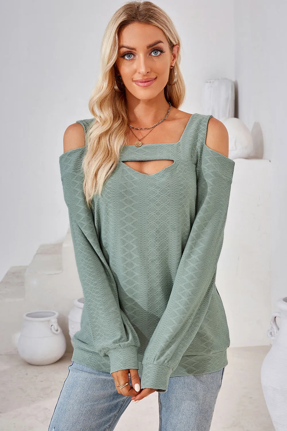 Cutout Square Neck Cold Shoulder T-shirt (26)