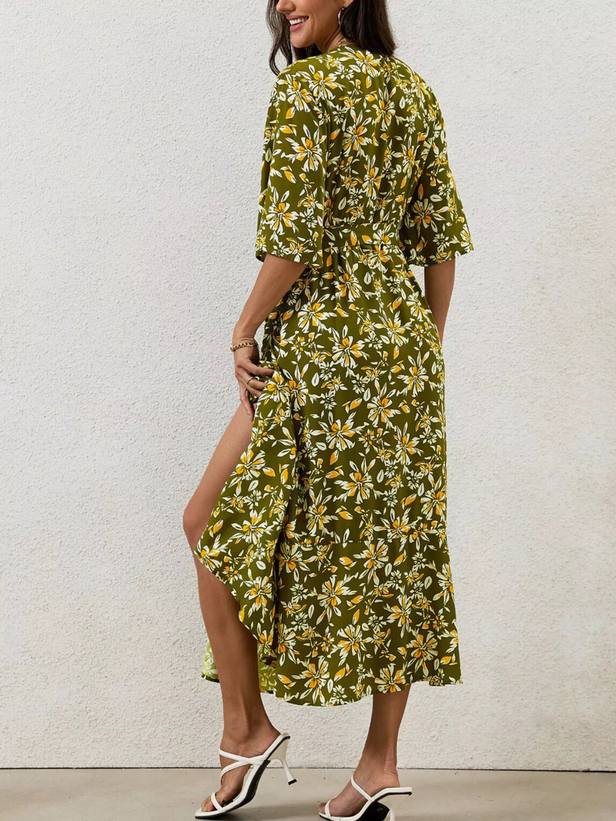 Slit Printed Surplice Midi Dress (9)