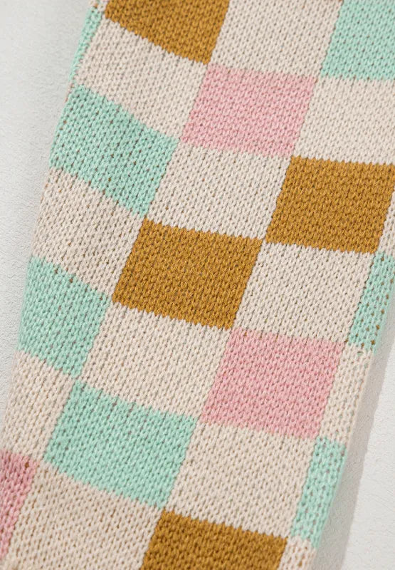Checkered Round Neck Drop Shoulder Sweater (7)