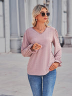 Eyelet V-neck Flounce Sleeve Blouse (8)