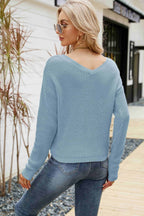 Waffle-knit Drawstring Detail V-neck Sweater (5)