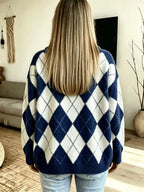 Argyle Pattern Polo Collar Sweater (2)