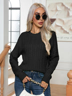 Cable-knit Round Neck Long Sleeve Sweater (5)