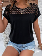 Lace Round Neck Short Sleeve T-shirt (11)