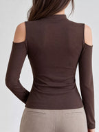Mock Neck Cold-shoulder Slim-fit T-shirt (19)