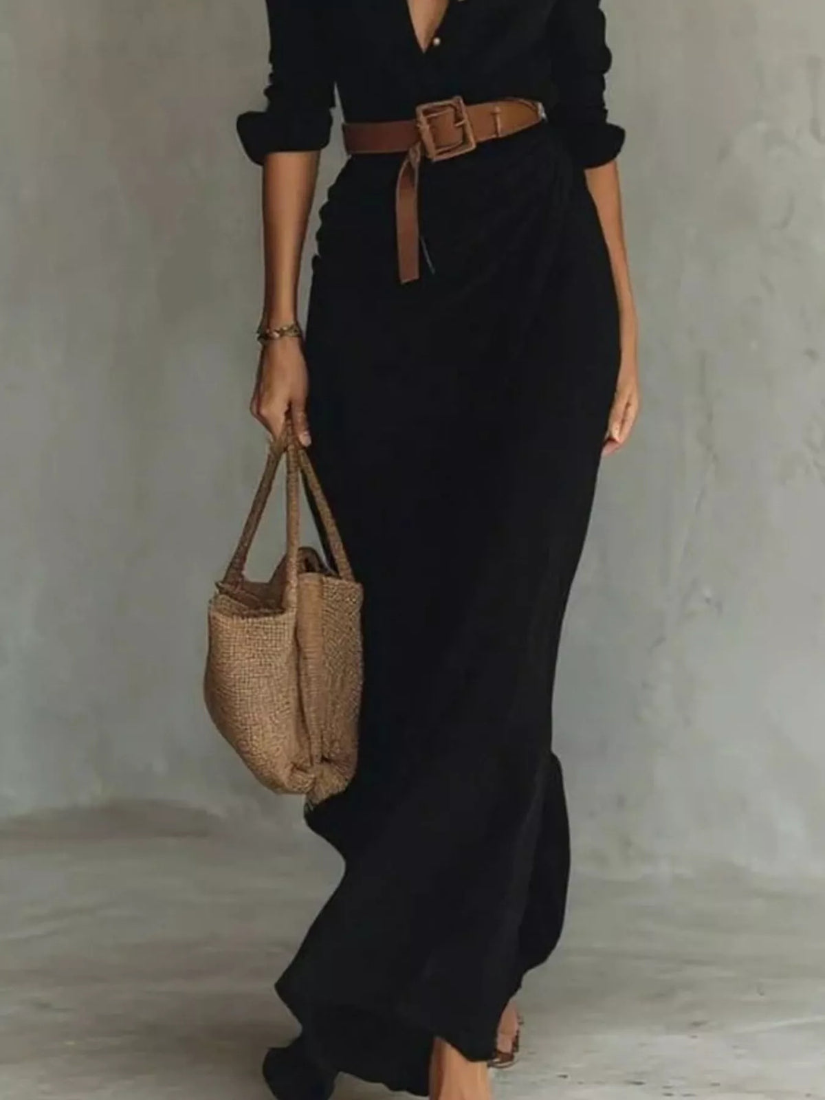 Button Front Long-sleeve Shirt Maxi Dress (9)