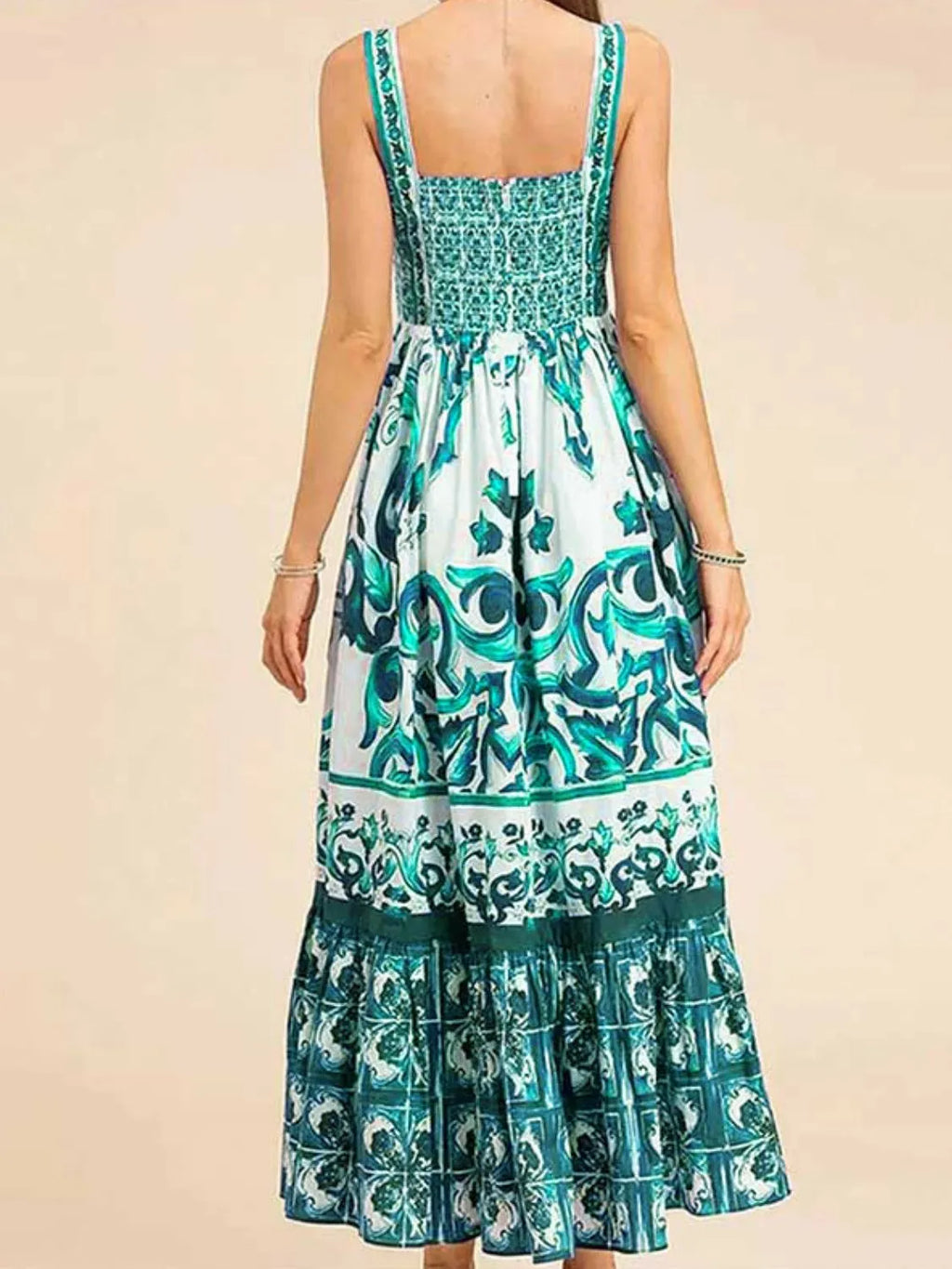 Smocked Printed Wide Strap Dress (15)