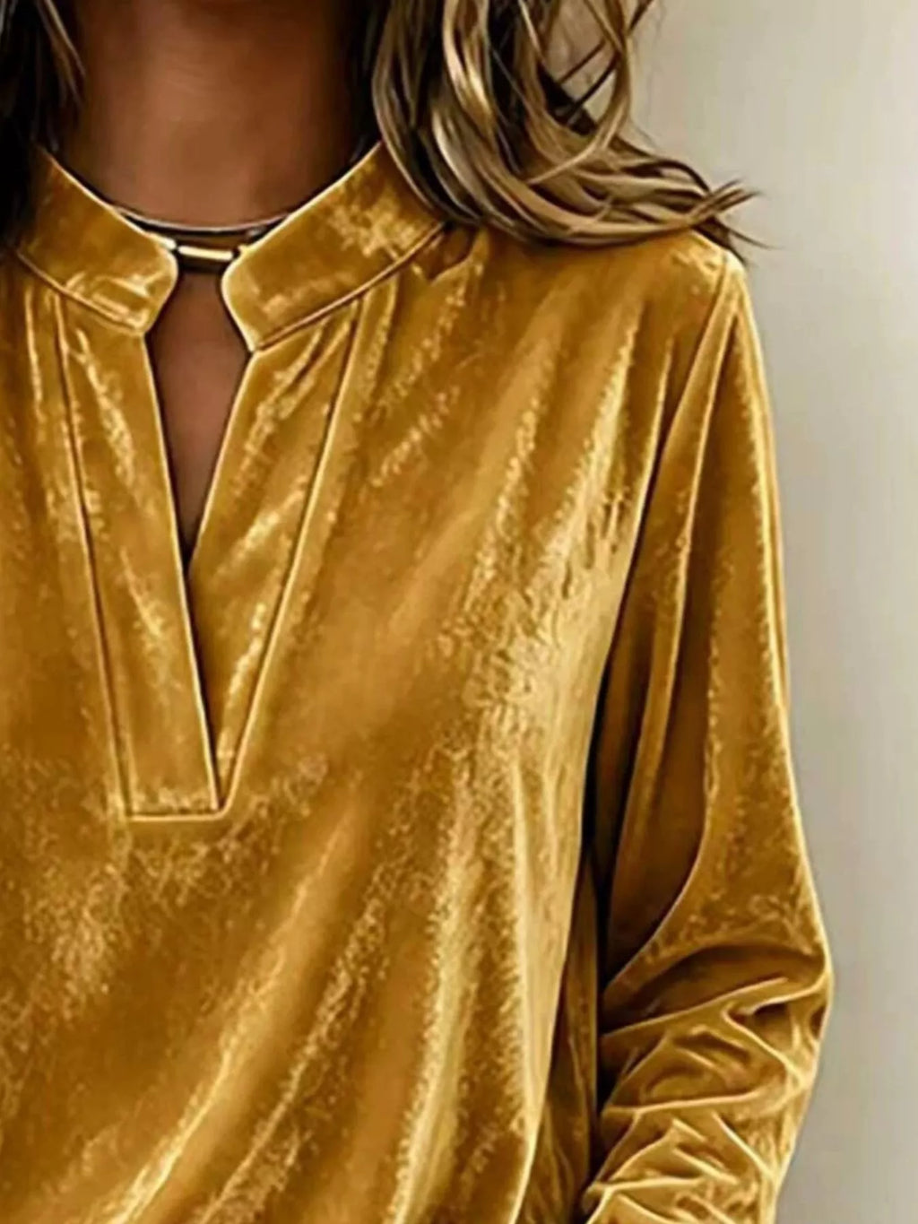 Full Size Velvet Notched Long Sleeve Top Plus (6)
