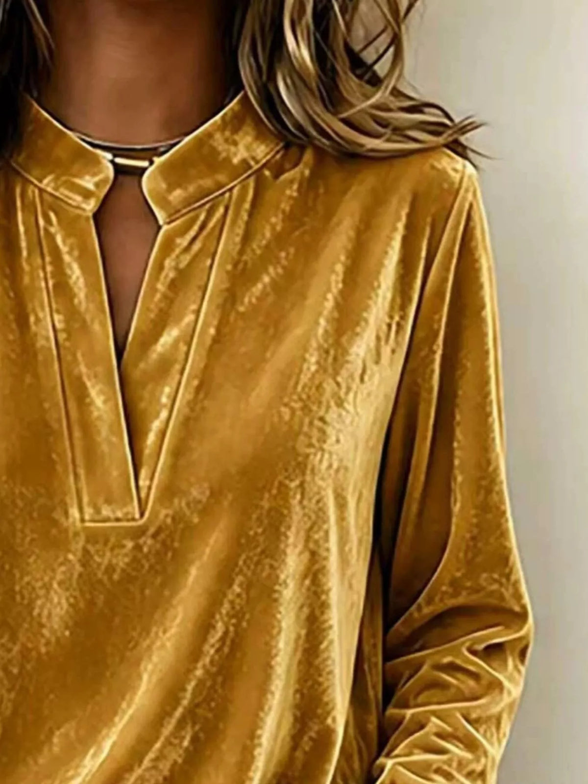 Full Size Velvet Notched Long Sleeve Top Plus (6)