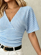 Striped Surplice Short Sleeve Top (5)