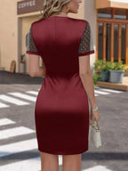 Full Size Ruched Satin Wrap Dress Sheer Mesh Sleeves Plus (6)