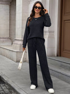 Ribbed Round Neck Top Pants Set (15)