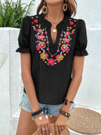 Floral Embroidered Puff Sleeve Blouse (13)