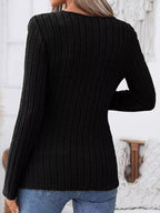 Ribbed Knit Notched Long Sleeve Top (5)