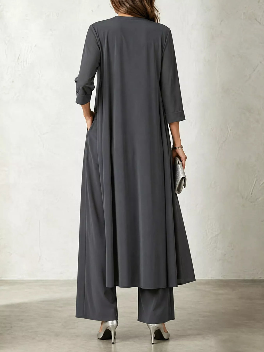 Full Size Cowl Neck Top Cardigan Pants Set Plus (22)