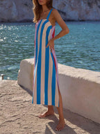 Striped Wide Strap Midi Dress (5)