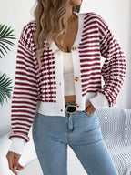 Striped Button-up Cropped Cardigan