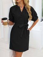 Notched Short Sleeve Tie Waist Dress (20)