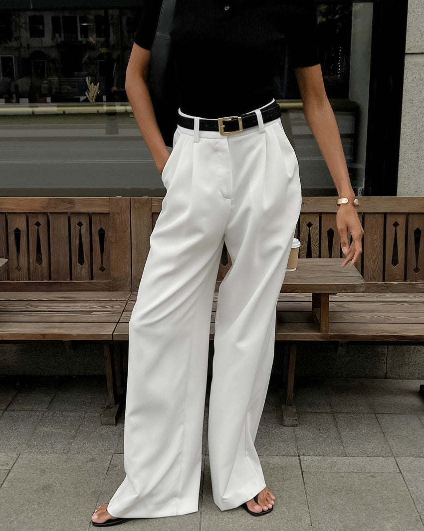 White High-waist Trousers Loose Casual Pants photo 7