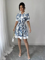 Printed Button Front Mini Dress (4)