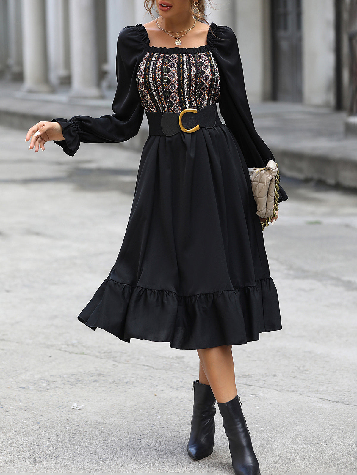 Square-neck Cinched Midi Dress photo 13