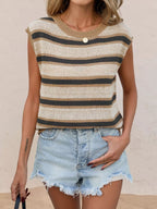 Striped Round Neck Knit Top (5)