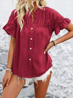 Button Down Ruffled Short Sleeve Shirt (4)