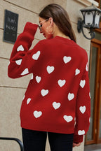 Heart Pattern Lantern Sleeve Round Neck Tunic Sweater (18)