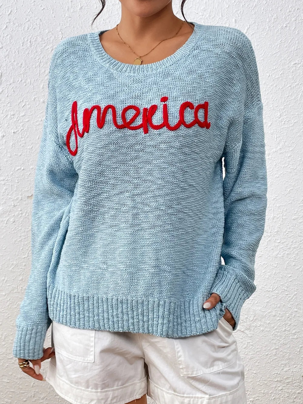 Letter Round Neck Long Sleeve Sweater (9)